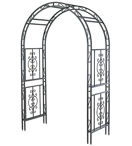 Montebello Decorative Iron Garden Arbor with 7-Inch Ground Stakes 53 W x 23 D x 84 H Burnished Bronze Finish