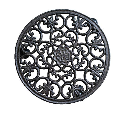 JQWJHJ Flower Stand Moving Tray Cast Iron Flower Pot Tray Classical Retro Large Potted Plant Size  C