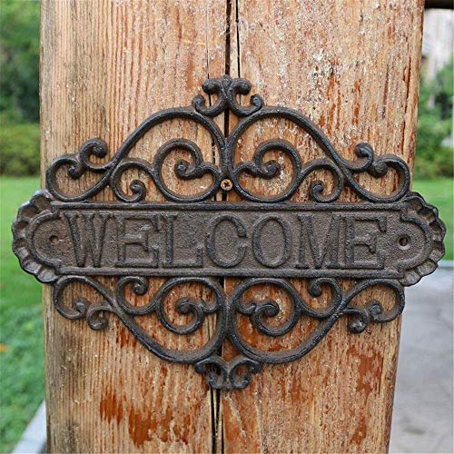 SMLZV Cast Iron Flower Shape Wall Mount Welcome Sign Door Signs Decorative Home Plaque Garden Bar Cafe Shop Store Front Door Wall Hanging Porch Decoration