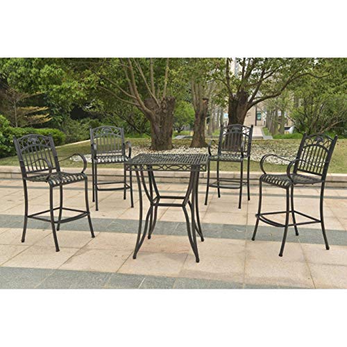 5-Piece Bar-Height Patio Set Black Modern Contemporary Transitional Tropical Square Iron Antique Water Resistant Weather
