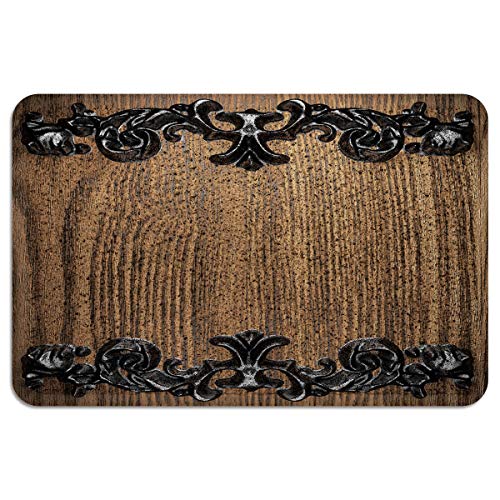 CHARMHOME Entrance Doormat Iron Antiques Adorn The Wooden Board IndoorOutdoor Doormat Rubber Shoes Scraper Non Slip Heavy Duty Front Entrance Door Mat Rug 18X30 Inch