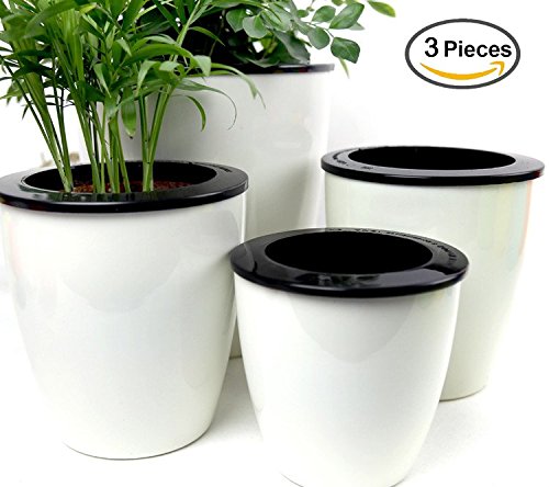 Mkono 3 Pack Self Watering Planter White Flower Pot L