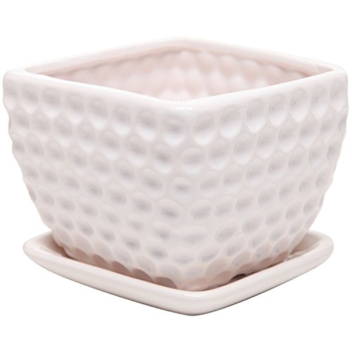 Mygift&reg Small Decorative White Ceramic Golf Ball Style Dimple Design Plant Flower Planter Pot W Saucer