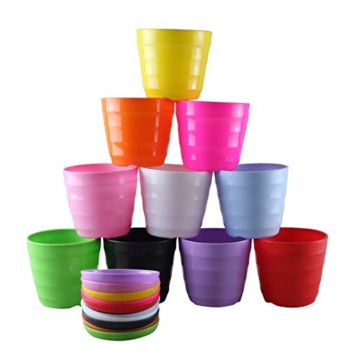 Truedays Set Of 10 Multicolored Resin Circle Flower Plant Pots  Planters With Saucer Palletall