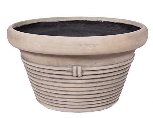 Birdrock Garden 22" Dia Low Ribbed Planter - Dusty Cement | Outdoor Planter Urn