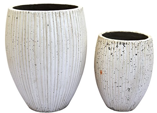 Happy Planter Hiewa Natural Cement Fiber Planter Set Antique White Set of 2