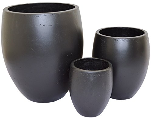 Happy Planter Okinawa Natural Cement Fiber Planter Set Black Set of 3