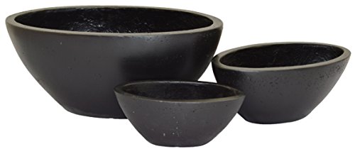 Happy Planter Oval Natural Cement Fiber Planter Set Black Set of 3