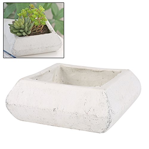 Mygift Cement Succulent Plant Pot, Rustic Square Cactus Planter, Off-white