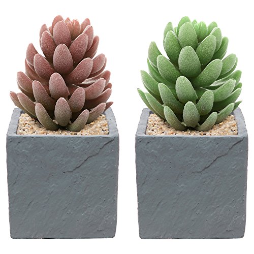 Set Of 2 Contemporary Square Natural Stone Design Decorative Cement Plant Flower Planter Pots, Gray - Mygift®