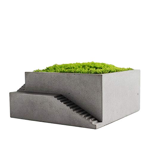Nicole Concrete Flower Pot Silicone Mold Moss Bonsai Cement Planter Mould Square Building with Stairs Shapes