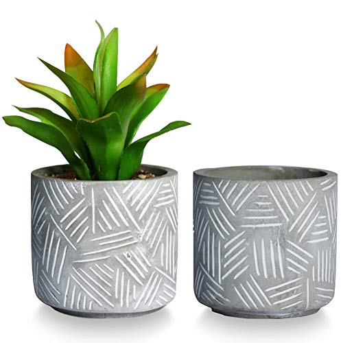 SQOWL 46Inch Morden Round Cement Succulent Planter PotSmall Concrete Flower Pot Cactus Planter Herb Plant Pot with Drain HoleGray and White Indoor Outdoor Set of 2