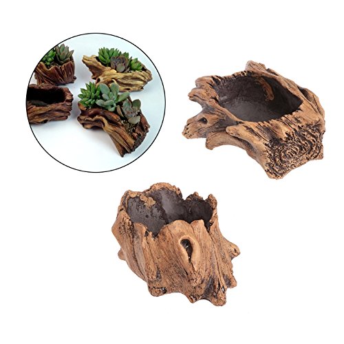 Techinal Driftwood Stump Handmade Concrete Succulent Planter Garden Flowers Plant Pot Bonsai Pot Driftwood Flower Pot-A