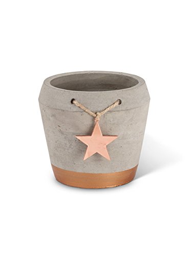 5&quot Grey Cement Small Flower Pot Planter With Copper Staramp Accents
