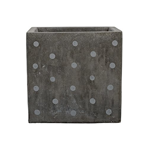 Bloomingville Square Gray Cement Flower Pot With Blue Dots