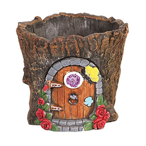 Fairy Door Cement Flower Pot - Garden Gnome House Tree Stump Planter