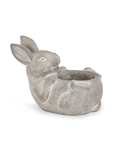 Grey 75&quot Cement Rabbit On Back Easter Spring Decor Flower Pot Planter