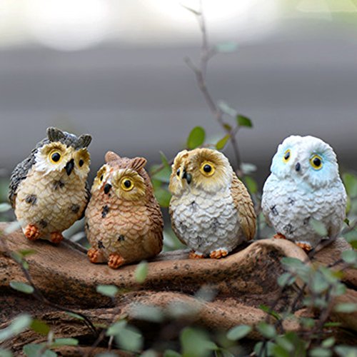 4pcs Cute Animal Resin Owls Miniatures Figurine Craft Bonsai Pots Home Fairy Garden Ornament Decoration Moss Terrarium
