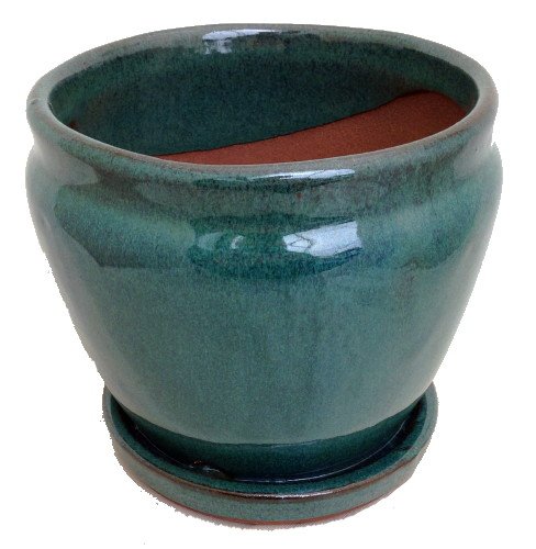 Fishbowl Glazed Ceramic Potsaucer - Dark Moss Green - 625&quot X 55&quot  Felt Feet