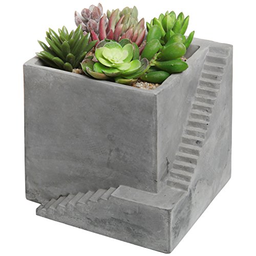 Modern Square Gray Cement Cube Buildingamp Stairs Design Succulent Planter Pot  Small Plant Box - Mygift&reg