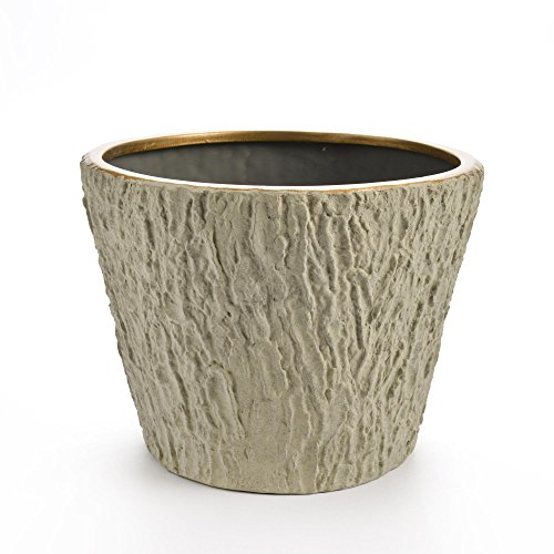Round Faux Cement Pot With Gold Accents- 8 In