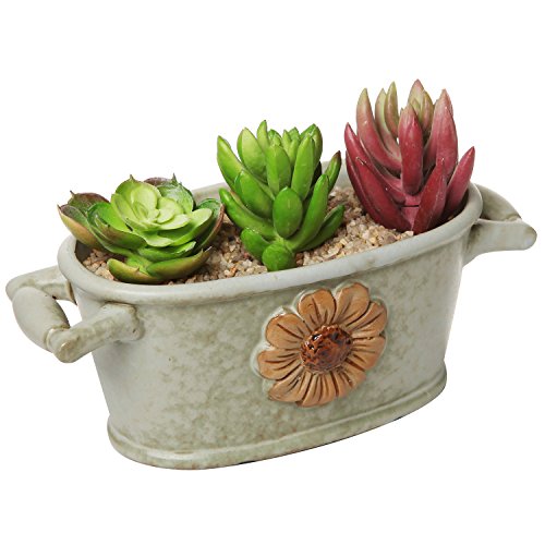 Country Rustic Green Ceramic Bucket Trough Style Flower Design Succulent Planter  Flower Pot - Mygift&reg