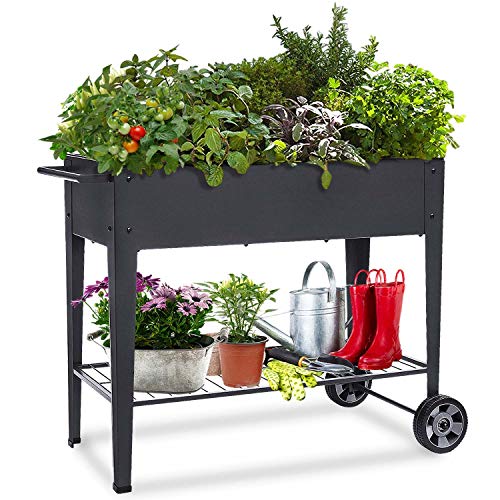 Raised Planter Box with Legs Outdoor Elevated Garden Bed On Wheels for Vegetables Flower Herb Patio