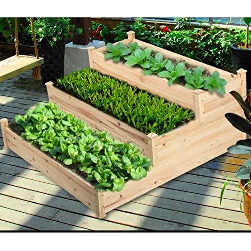 Wooden Garden Planter Raised Flower Bed 3 Tier Elevated Vegetable Kit Outdoor Grow Gardening Cedar Outdoor Patio Backyard 3 Different Plants Non-Toxic Gardening Accessory eBook by BADA Shop