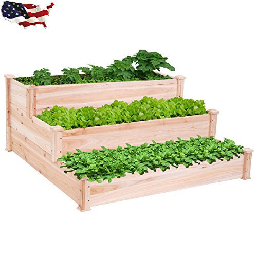 3 Tier Wooden Elevated Raised Vegetable Garden Bed Planter Kit Outdoor Gardening --W436BRE T4435PDS796415