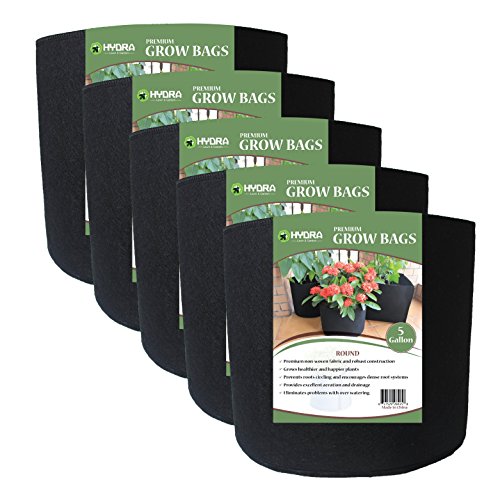 Grow Bags Fabric Planter Raised Bed Aeration Container 5 Pack Black 5 Gallon