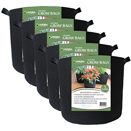Grow Bags Fabric Planter Raised Bed Aeration Container 5 Pack Black 5 Gallon With Handles