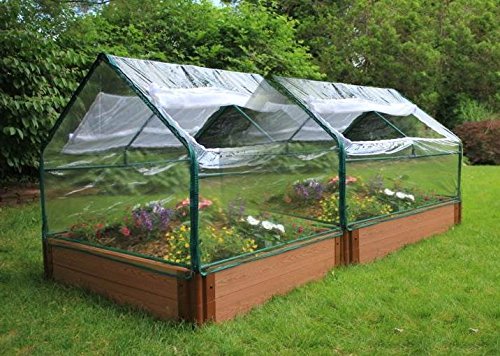 Composite Wood Timbers Raised Garden Bed With 2 Greenhouses