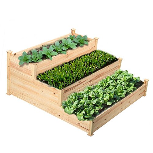 Topeakmart Cedar Wooden Raised Garden Vegetable Bed Natural - 3-Tier - 488L x 484W x 217H inches