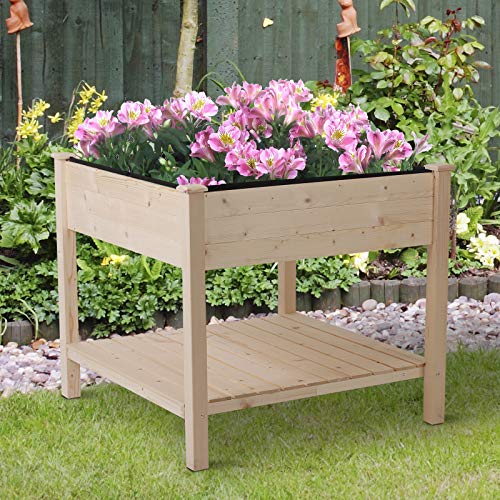 Tidyard Raised Elevated Garden Planter Bed with Shelf Solid Fir Wood Patio Flower Plant Vegetable Box Basket Lawn Backyard Balcony Outdoor Indoor DIY Decor 3575 x 3575 x 3175 Inches L x W x H