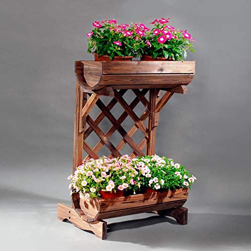 Wooden Flower Box，Patio Rustic Wood Stand with Shelves2 Tier Stand Outdoor Wooden Elevated Garden Planter 1