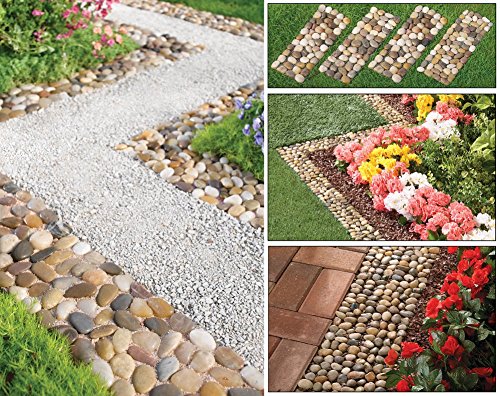 Set of 4 Stone Pebble Garden Path Mats Outdoor Pathway Trail Flowerbed Walkway Edging Border Mat Natural Stone