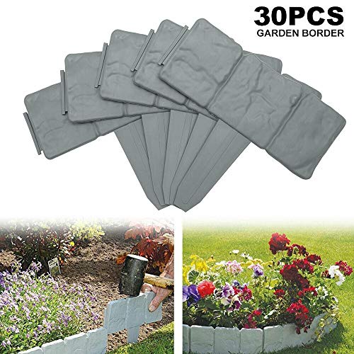 uyoyous 30Pcs Grey Garden Lawn Edging Plant Border - Decorative Flower Bed Interlocking Outdoor Lawn - 735 Meter