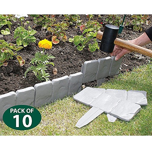 Inlifiny Grey Cobbled Stone Effect Garden Lawn Edging 10 Pack Plant Border Divider