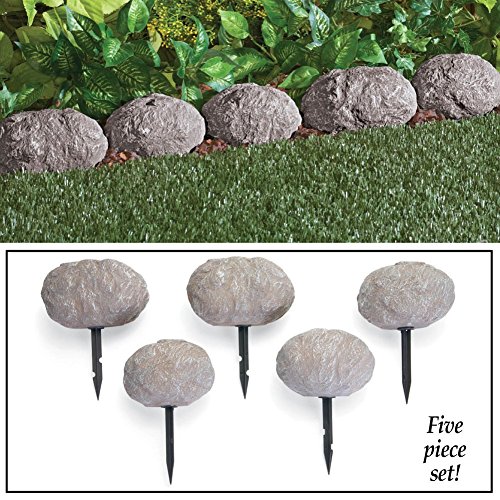 Set Of 5 Stone Rock Look Stake Garden Path Outdoor Pathway Trail Flowerbed Walkway Edging Border Yard Decor