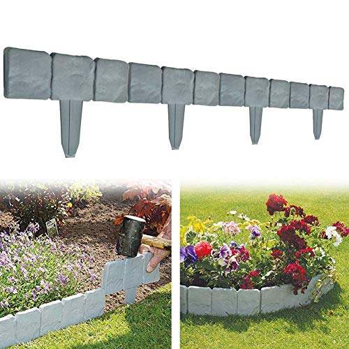 Garden Plastic Fence Edging - 10 or 20 pcs Cobbled Stone Effect Lawn Edging Plant Border Palisade Trellis - DIY Decorative Flower Grass Bed Border for Landscaping Walkways Gray 20 pcs