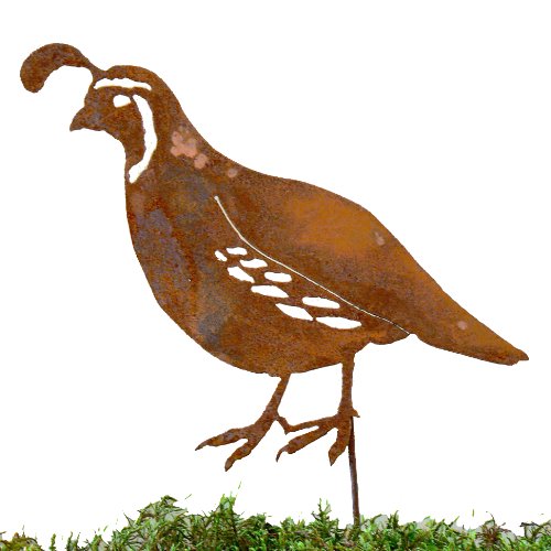 Elegant Garden Design Male Quail Stake Steel Silhouette with Rusty Patina