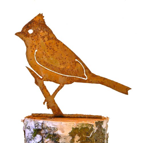 Elegant Garden Design Tufted Titmouse, Steel Silhouette With Rusty Patina
