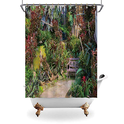 ALUONI Beautiful Tropical Style Garden idea Concrete Pavement and Bamboo Wall Fabric Shower Curtain042853 for Bathroom Decor71 in x 79 in