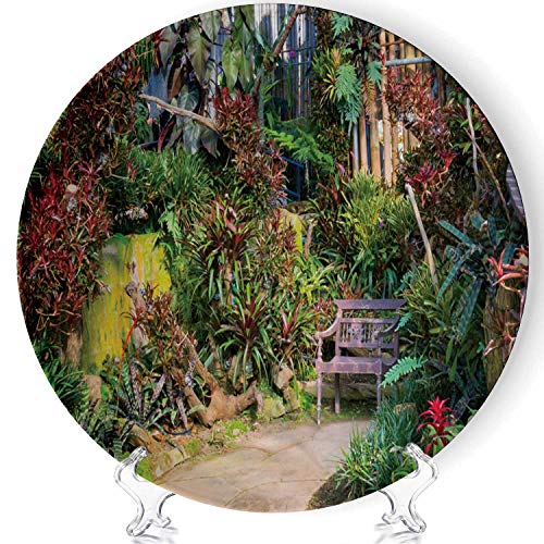 C COABALLA Beautiful Tropical Style Garden idea Concrete Pavement and Bamboo Wall Art Fashion Decorative Ceramic Plates Display Plate Craftswith Standfor Living Room of The Home8