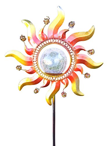 Garden Sunlight St309b New Shining Sun Solar Powered Color Changing Glass Crackle Stake Light