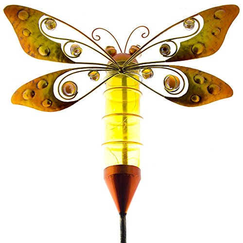 Large Dragonfly Solar Garden Stake - Metal Yard Art Decor Lights Up Your Lawn Or Patio