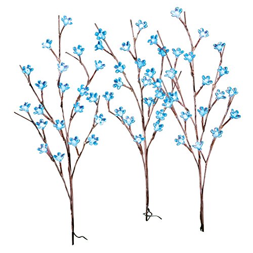 Solar Flower Branch Garden Stakes - Set Of 3 Blue