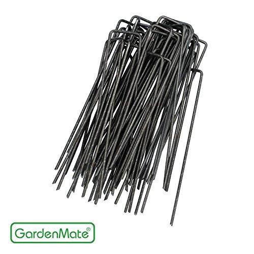 GardenMate 100-Pack 6 11 Gauge HEAVY-DUTY U-Shaped Garden Securing Pegs - Sod staples ideal For Securing Weed Fabric Landscape Fabric Netting Ground Sheets And Fleece - Sod Staples Garden Spikes Fence Anchors Landscape Fabric Staples Anchor Pins