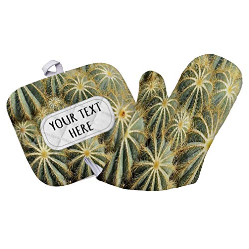 Style In Print Polyester Oven Mitt Pot Holder Set Custom Plant Pattern Green Brown Adults Heat Resistant Pads