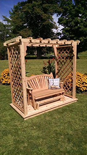 Amish-Made Covington Style Cedar Arbor with Deck Glider - 6 Wide Walkthrough Unfinished